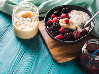 Vegan Chia pudding with berries and almond butter