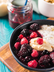 Vegan Chia pudding with berries and almond butter
