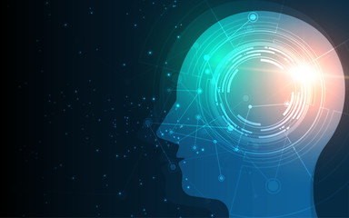 Head of human artificial intelligence digital wireframe dot vector illustration