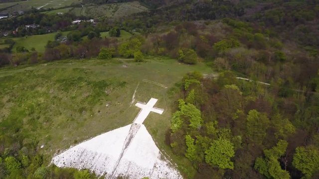 Aerial footage of chiltern hills and the Whiteleaf cross
