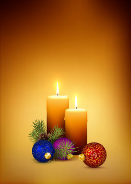 Two Orange Candlelights for Second Advent (2nd Week) on Golden Brown Background.