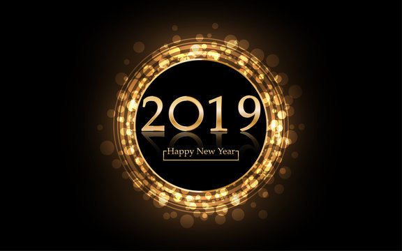 2019 Happy new year with Gold background