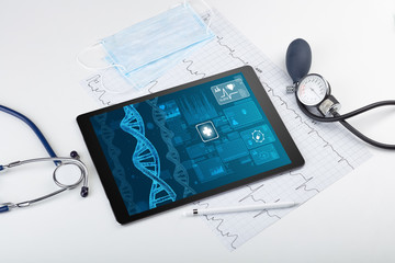 Genetic test and biotechnology concept with medical technology devices
