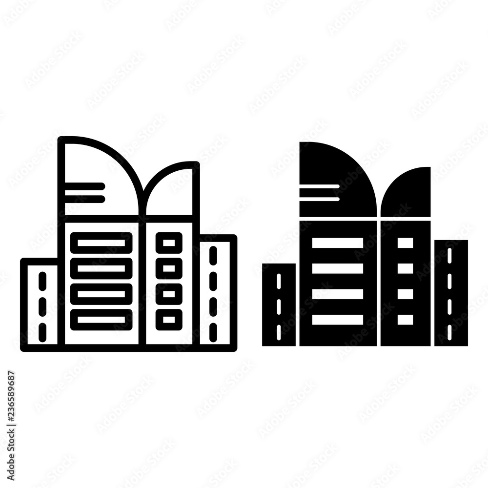 Poster skyscraper line and glyph icon. high rise building with round top vector illustration isolated on wh