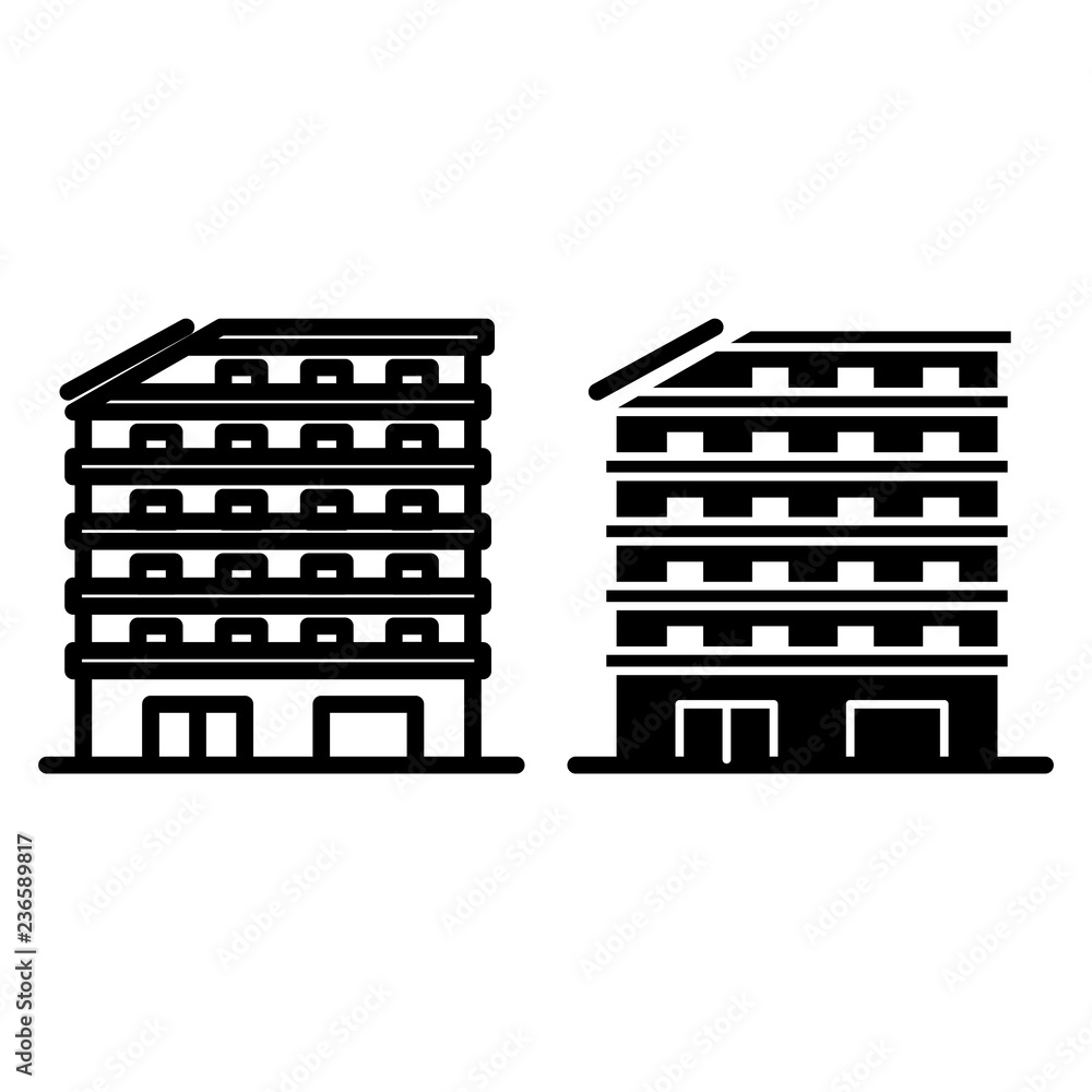 Poster office building line and glyph icon. architecture vector illustration isolated on white. business ce