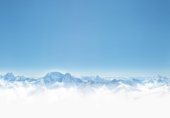 Panorama of winter mountains with snow. copy space background for your design