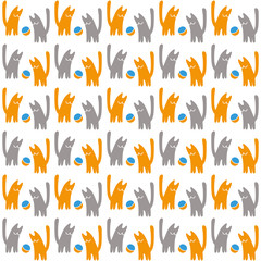 Orange and gray cats with a ball, vector seamless pattern, a concept vector illustration on a white background