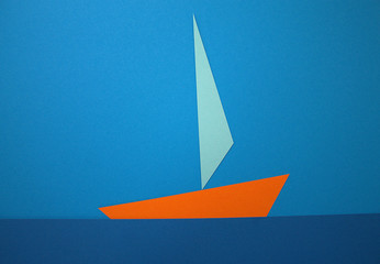 Naklejka premium Paper colors are red, yellow, purple, blue.Sea, yacht, sail, tropics, sport.