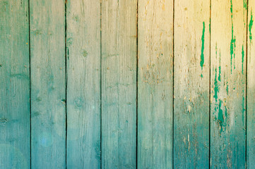 Texture of old blue green tree. Wooden texture background with scuffs, scratches, peeling paint....