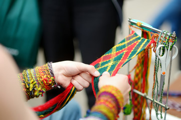 Details of a traditional colorful Lithuanian weave.