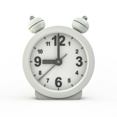 Alarm white clock isolated on white background. 3D