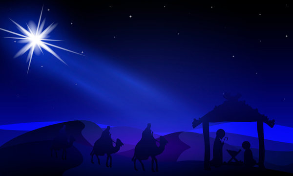 Jesus Mary and Joseph under the night stars