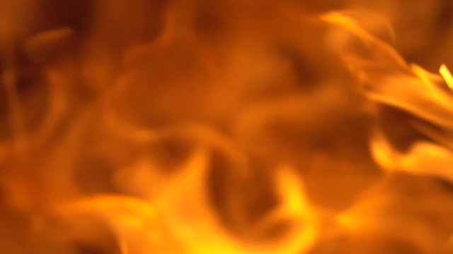 burning fire, firewood coal closeup in the fireplace, slow motion