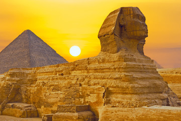 View of the Sphinx Egypt, The Giza Plateau in the Sahara Desert	