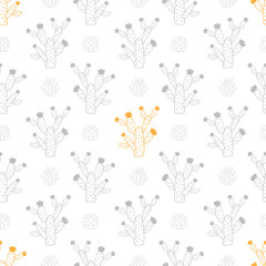 Gray and orange seamless pattern with plants