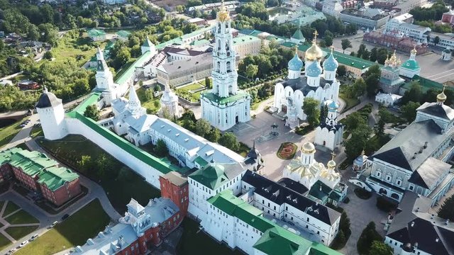 Aerial view of unique monastic complex of Trinity Lavra of St. Sergius, Sergiev Posad, Russia