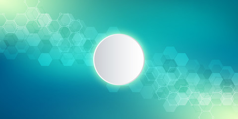 Geometric background texture with molecular structures and chemical engineering. Abstract background of hexagons pattern. Vector illustration for medical or scientific and technological modern design.
