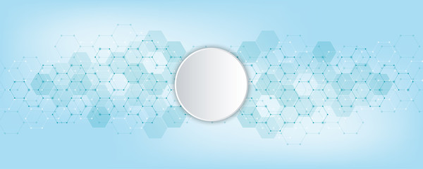 Geometric abstract background with hexagons elements. Medical background texture for modern design. Vector illustration of molecular structures and hexagons pattern. Science and Technology concept.