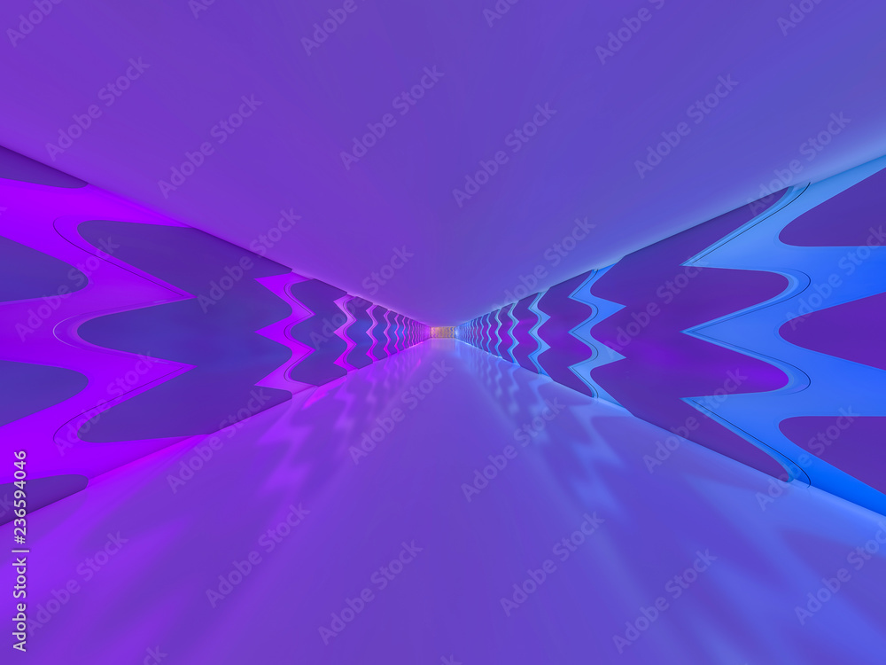 Poster background of an empty room with walls and neon light. neon rays and glow. 3d