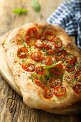 Tomato focaccia with fresh basil
