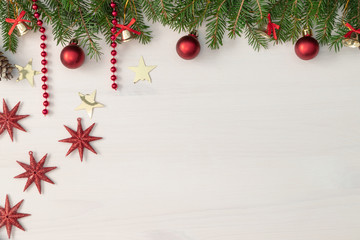 Fototapeta na wymiar Christmas and New Year background on wooden board