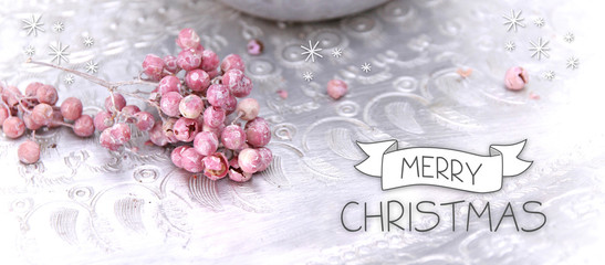merry christmas banner with pink berries
