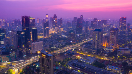 Fototapeta na wymiar Jakarta city with skyscrapers at dawn time
