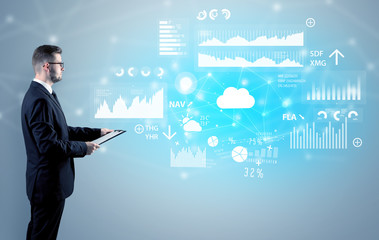 Adviser standing and presenting economical results and report of a multinational company
