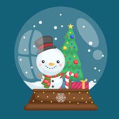 a vector of a cute snowman inside a snow globe