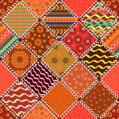 Fototapeta premium cozy patchwork seamless pattern with stitch rhombus of ethnic ornaments for your design of pillow