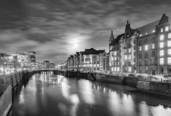 Speicherstadt at night in Hamburg