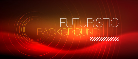 Naklejka premium Neon glowing techno lines, hi-tech futuristic abstract background template with square shapes