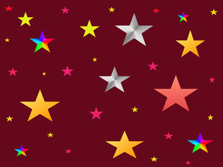 Bunte Sterne auf dunkelrotem Hintergrund