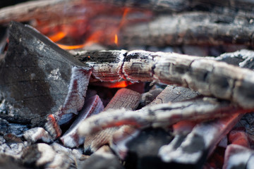 Detail of burning barbecue coal