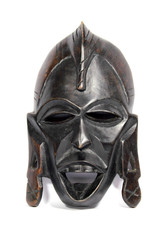 Fototapeta na wymiar Tradional Antique Tribal Wooden Carved Mask Face on White Background