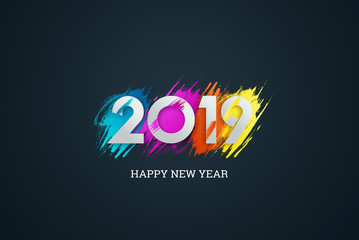 Creative, new design inscription 2019 on a modern background. Dark background. Happy New Year. Merry Christmas.