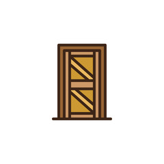 Wooden door filled outline icon, line vector sign, linear colorful pictogram isolated on white. Emergency exit door symbol, logo illustration. Pixel perfect vector graphics