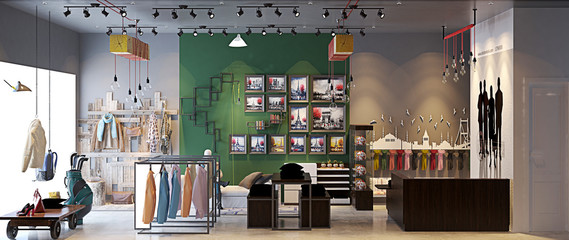 3d render fashion shop interior - obrazy, fototapety, plakaty