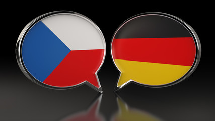 Fototapeta premium Czech Republic and Germany flags with Speech Bubbles. 3D illustration