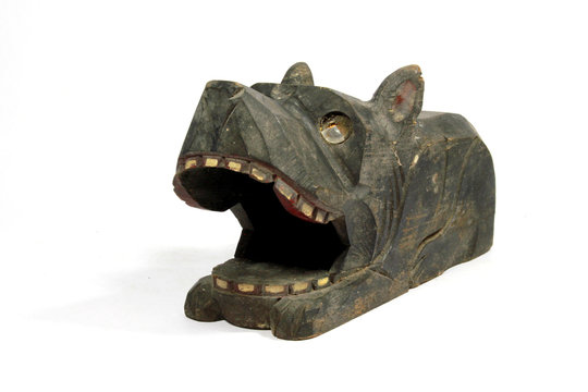 Tribal Carved Black Wooden Dog Statue