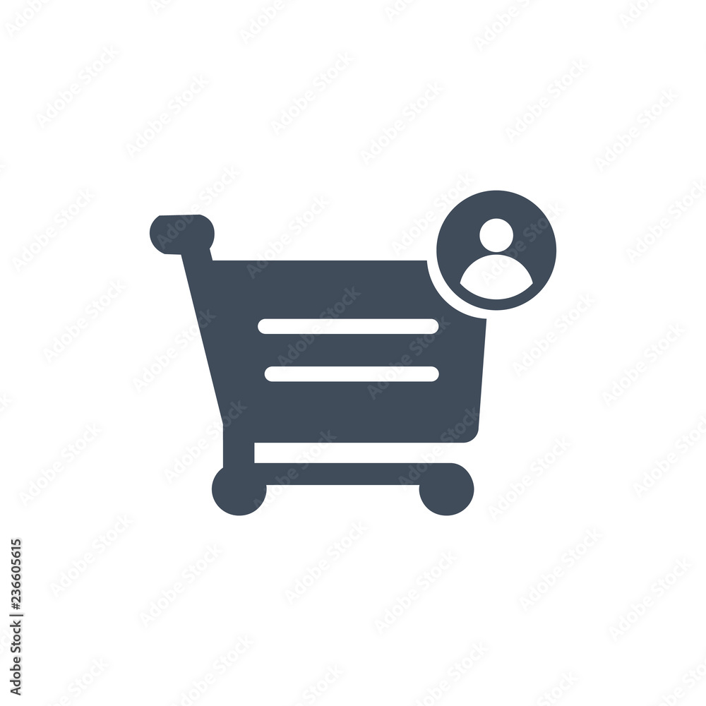 Poster shopping cart with user or account sign vector icon. flat sign for mobile concept and web design. ac