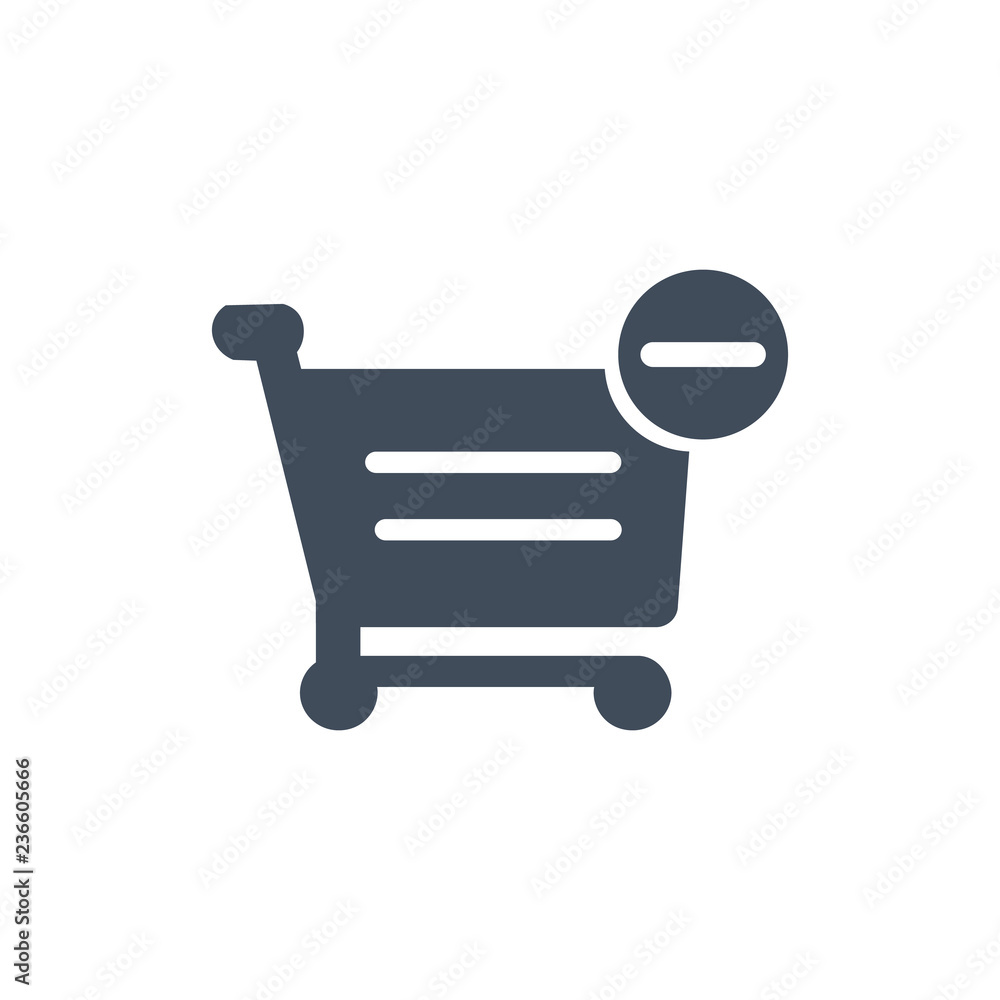 Poster shopping cart with minus sign vector icon. filled flat sign for mobile concept and web design. cance