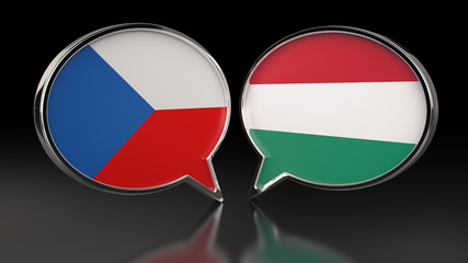 Obraz premium Czech Republic and Hungary flags with Speech Bubbles. 3D illustration