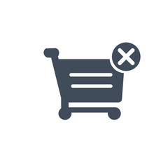 Shopping cart with cross sign vector icon. filled flat sign for mobile concept and web design. Cancel or delete purchase simple solid icon. Vector illustration isolated on white background.