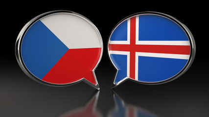 Czech Republic and Iceland flags with Speech Bubbles. 3D illustration