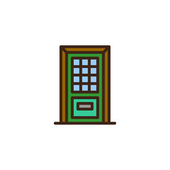 Door with glass window filled outline icon, line vector sign, linear colorful pictogram isolated on white. Entrance door symbol, logo illustration. Pixel perfect vector graphics