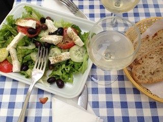 wine and salad