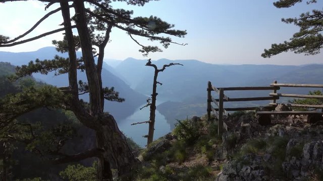 View from famous Banjska stena on Drina river in Tara National Park, Serbia, panorama 4k