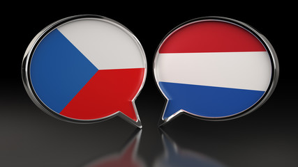 Fototapeta premium Czech Republic and Netherlands flags with Speech Bubbles. 3D illustration