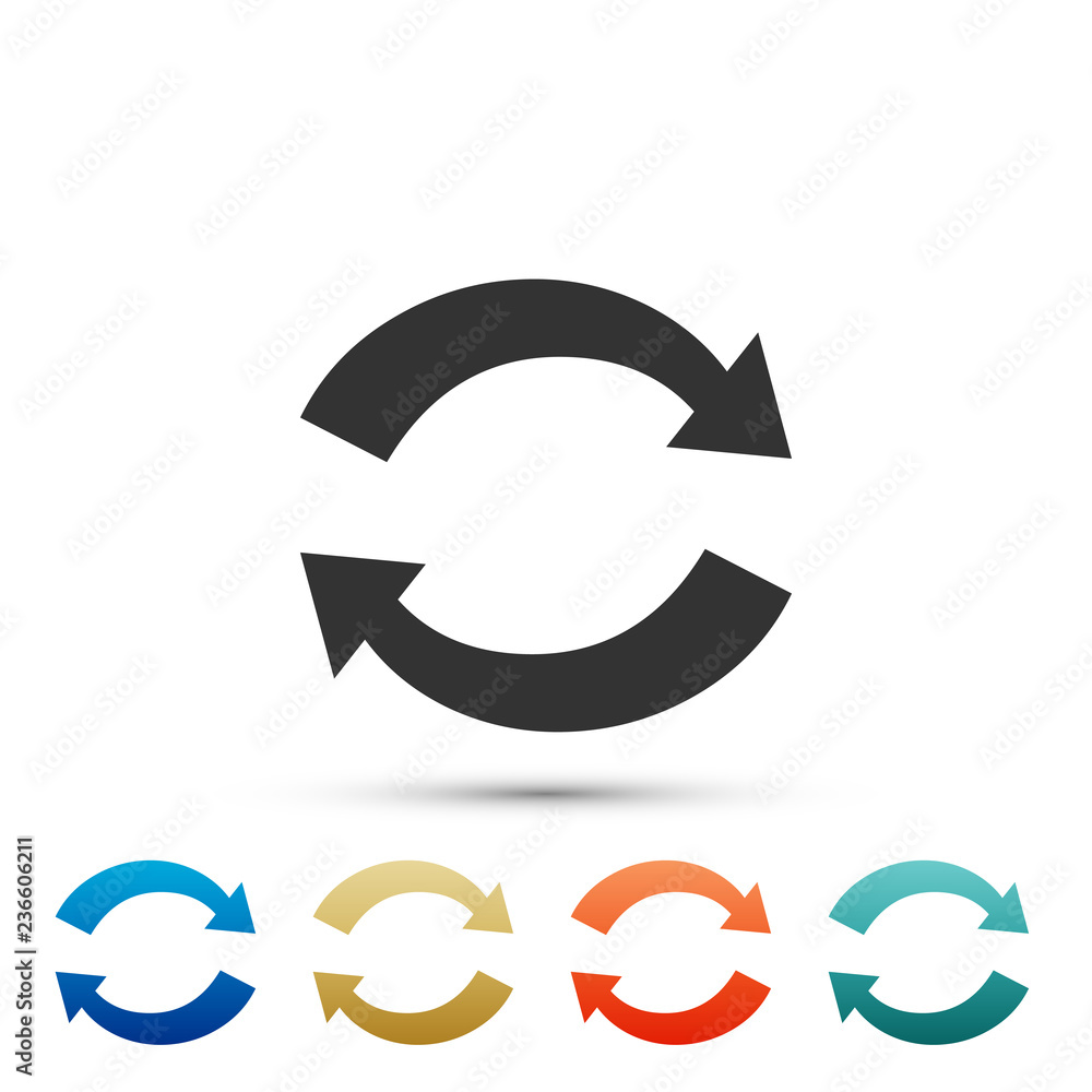 Poster refresh icon isolated on white background. reload symbol. rotation arrows in a circle sign. set elem